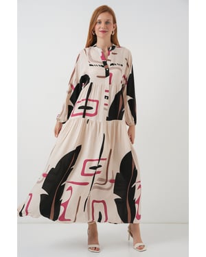 Gemustertes V-Ausschnitt Maxikleid