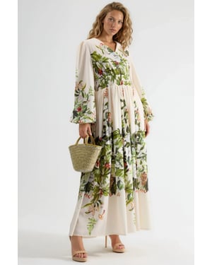 Blumen V-Ausschnitt Langarm Maxikleid