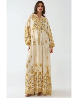 Bedrucktes V-Ausschnitt Maxikleid mit Knopfdetails