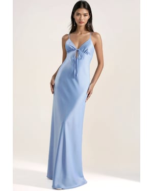 Hiccup Satin-Maxikleid mit Tie-Front-Cut-Out-Detail - Hellblau
