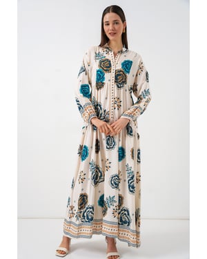 Gemustertes V-Ausschnitt Maxikleid