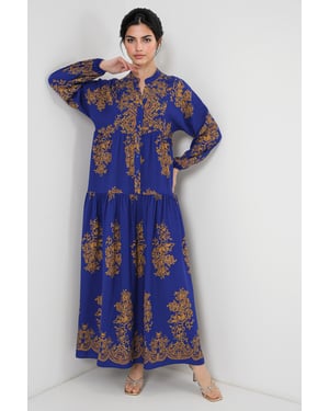 Bedrucktes V-Ausschnitt Maxikleid mit Knopfverschluss