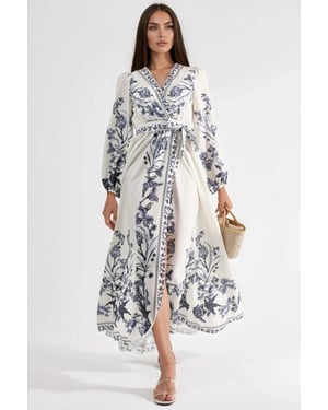 Blumenkleid Maxi mit V-Ausschnitt und Bindedetail
