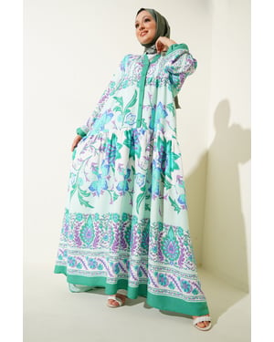 Bedrucktes V-Ausschnitt Maxikleid