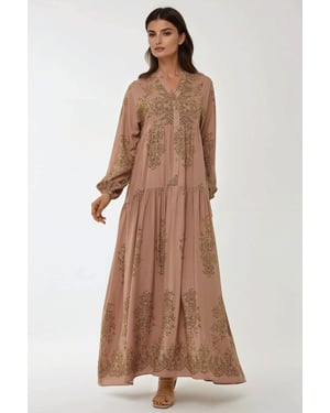 Bedrucktes Viscon Maxi-Kleid mit Hemdkragen