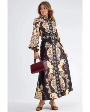 Muster Maxi-Kleid mit Gürtel