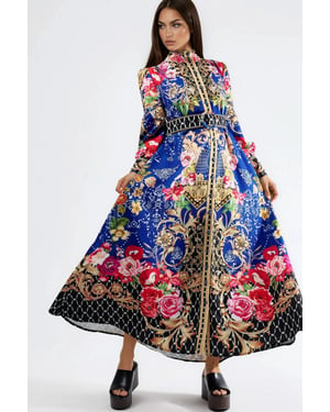 Blumenmuster Maxi-Kleid mit Gürtel