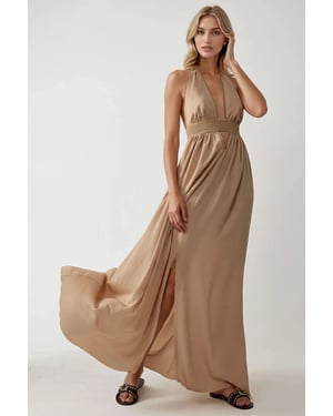V-Ausschnitt A-Linie Maxi-Kleid