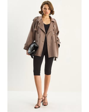 Baumwollmischung Midi-Trenchcoat mit Knopfverschluss