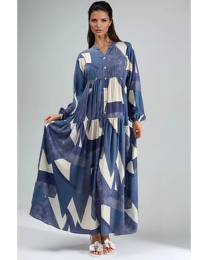 Bedrucktes Langarm-Viskose-Maxikleid