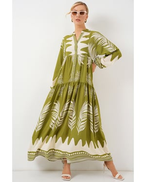 Gemustertes V-Ausschnitt Maxikleid