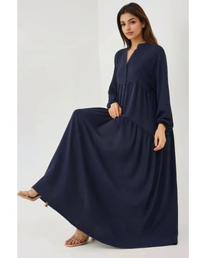 Strukturierter V-Ausschnitt Maxikleid mit Knopfdetails