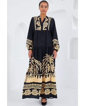 Bedrucktes V-Ausschnitt Maxikleid