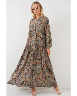 Bedrucktes V-Ausschnitt Maxikleid