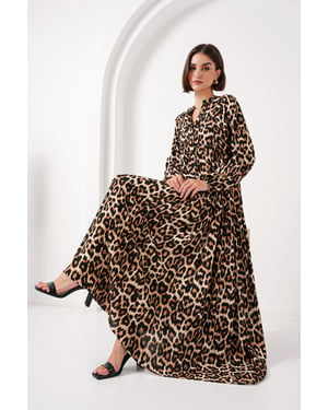Gedrucktes V-Ausschnitt Maxikleid mit Knopfverschluss
