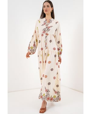 Gemustertes V-Ausschnitt Maxikleid