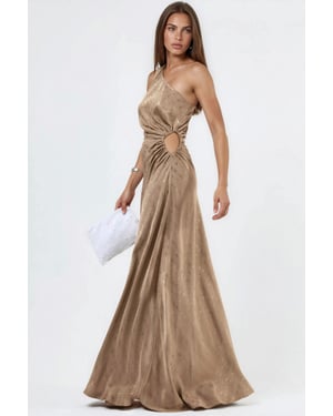 Gemustertes Satin-Ein-Schulter-Kleid mit Cut-Out-Detail