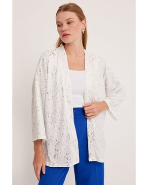 Bedruckter Pompombesatz Schal-Kragen Kimono