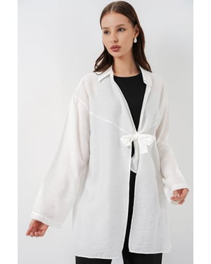 Kimono mit Schleifendetail und langen Ärmeln