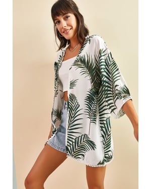 Tropisches Muster Langer Satin-Kimono
