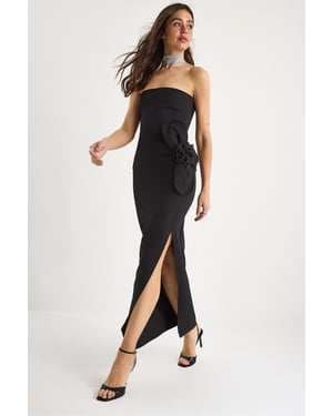 Trägerloses Blumenkleid Maxi mit Schleifendetail