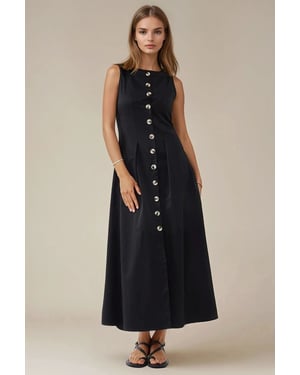 Ärmelloses A-Linien-Maxi-Kleid mit Knopfdetails