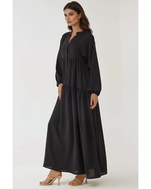 Strukturiertes V-Ausschnitt Maxikleid mit Knopfdetails