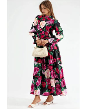 Blumenkleid mit Rundhalsausschnitt Maxi
