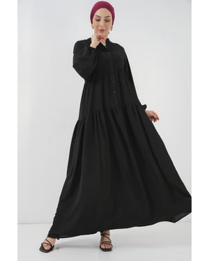V-Ausschnitt Knopfverschluss Lässiges Maxikleid