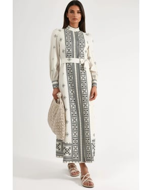 Mandarinkragen Geometrisch Paneeliertes Maxikleid