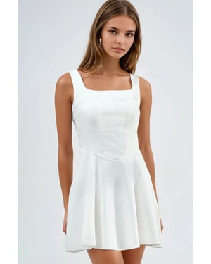 Quadratischer Kragen A-Linien Mini-Kleid