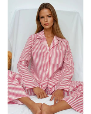 Gestreiftes Baumwoll-Pyjamaset