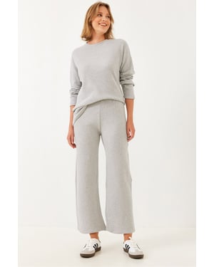 Rippstrukturierter Crew-Neck-Pullover und Hosen-Set