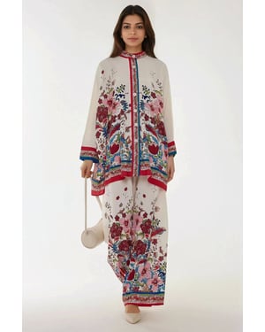 Bedrucktes High-Waist Kimono-Hosen-Set