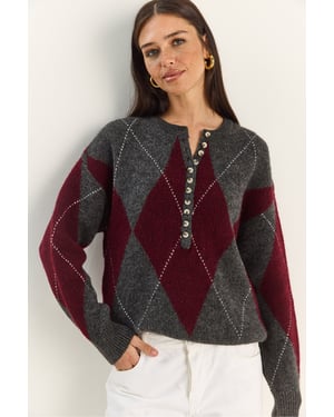 Strick-Pullover mit Rundhalsausschnitt und Knopfverschluss