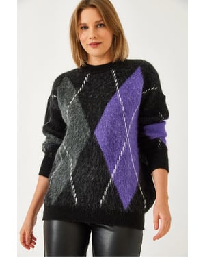 Oversized Pullover mit diamantförmigem Druck