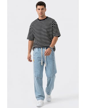 Baggy-Denim-Hosen mit Kordelzugbund