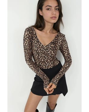 Gemusterter V-Ausschnitt Enganliegendes Bodysuit