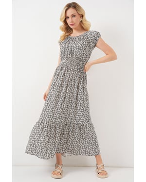 Floral A-Form Maxi-Kleid mit elastischen Details