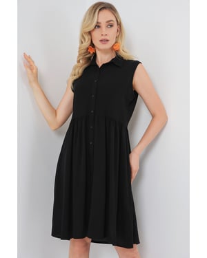 Ärmelloses Midi-Kleid mit Knopfleiste und Hemdkragen