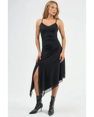 Spitzenverziertes Tüll-Midi-Kleid