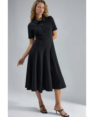 Midi A-Linien-Kleid mit Hemdkragen