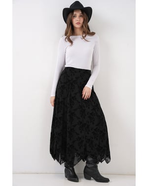 High-Waist Blumen A-Linie Maxi-Rock