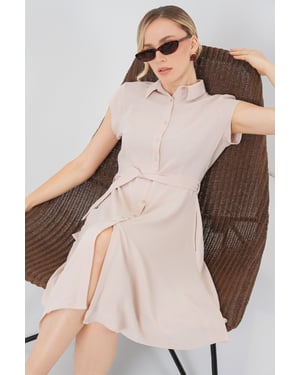 Kleid mit Knopfleiste, A-Form, Midi-Länge und Binde-Detail