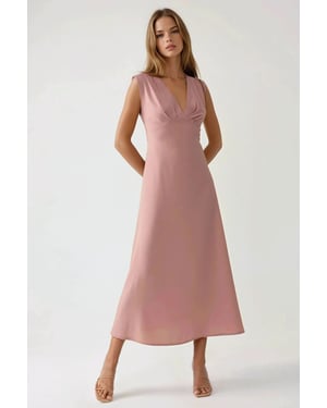 V-Ausschnitt Soft-Touch Midi-Kleid