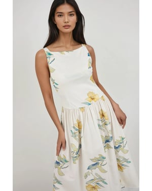 Bootcut-Ausschnitt bedrucktes Midi-Kleid
