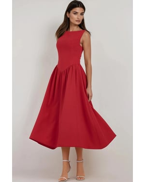 A-Form Midi Kleid mit Rundhalsausschnitt