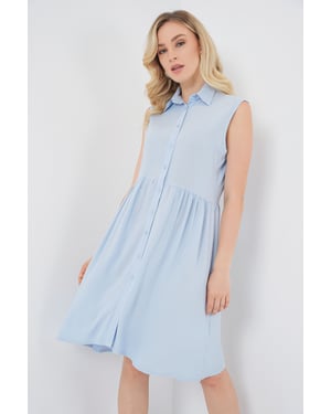 Ärmelloses Midi-Kleid mit Knopfleiste und Hemdkragen