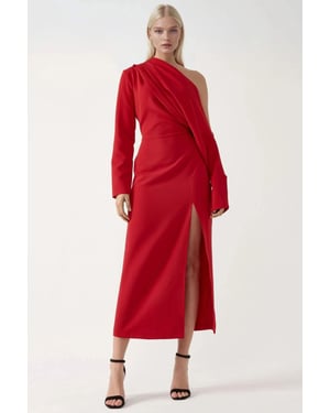 Asymmetrisches Kragen-Kleid mit Schlitzen im Bodycon-Midi-Stil