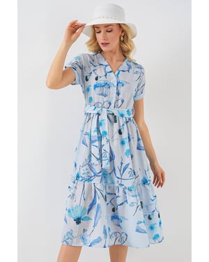 Blütendes V-Ausschnitt-Midi-Kleid mit Schleife